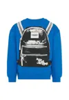 Marc Jacobs Blue Sweatshirt For Boy With Backpack Print In Blue