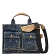 Marc Jacobs The Denim Suede Medium Cargo Tote Bag Dark Wash Indigo In White