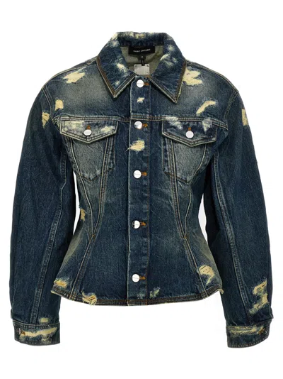 MARC JACOBS BLUE THE RIP AND REPAIR FLUTED DENIM JACKET