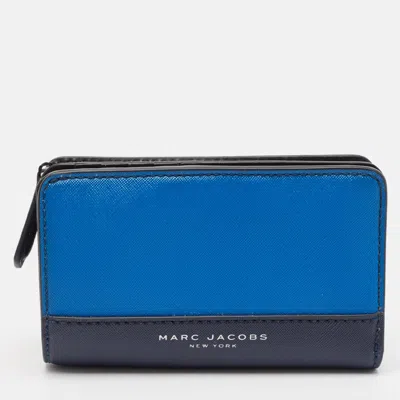 Pre-owned Marc Jacobs Blue/black Leather Colorblock Compact Wallet