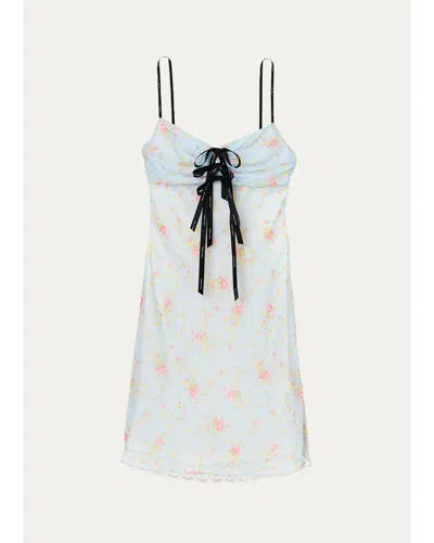 Marc Jacobs Blurred Floral Chiffon Mini Slip Dress In Blue Mist