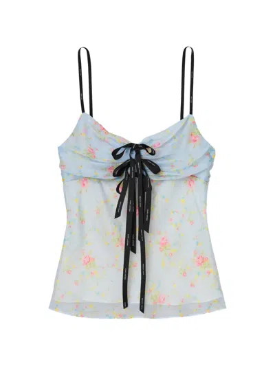 Marc Jacobs Blurred-floral Bow Top In Blue