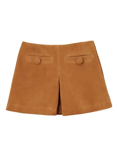 Marc Jacobs Box-pleat Suede Mini Skirt In Brown