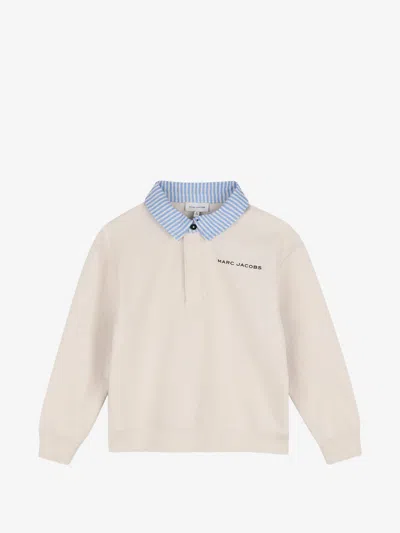 Marc Jacobs Boy's Cotton Sweatshirt With Contrasting Collar And Button Closure In Beige