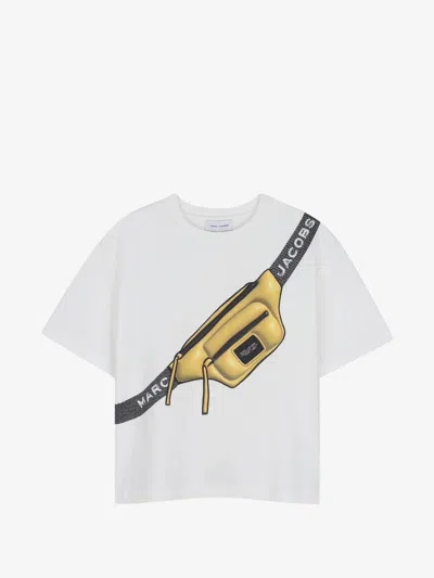 Marc Jacobs Boy's Crewneck T-shirt With Pouch Handbag Print In Bianco
