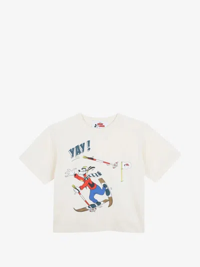 Marc Jacobs Boys Cotton Crew Neck T-shirt With Front Graphic Print And Back Logo Patch In Bianco