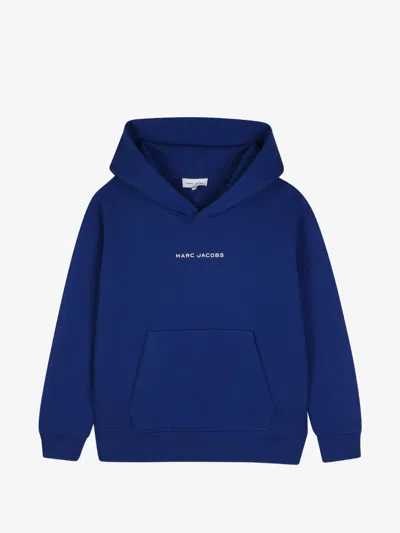 Marc Jacobs Boys Logo Print Cotton Hoodie With Popcorn Back Print In Blu