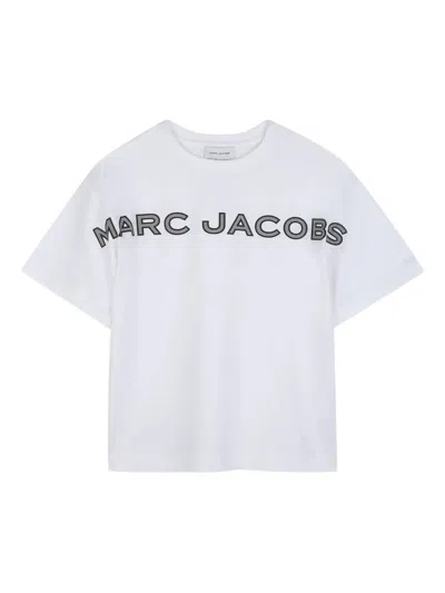 Marc Jacobs Boys' Short Sleeve Ribbed Neck T-shirt With Front Logo Print In White