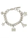 Marc Jacobs Womens Light Antique Silver Mj Mini Icon Charm Bracelet In Silver Crystal