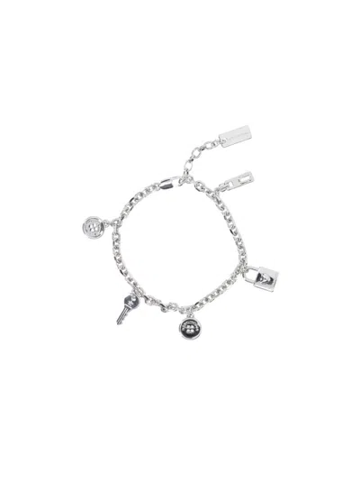 Marc Jacobs Button Charm Silver-plated Bracelet In Black And Silver
