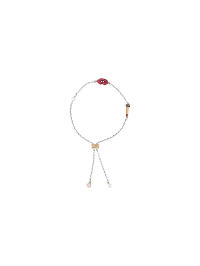 Marc Jacobs Lip-detail Slider-fastening Bracelet In Metallic