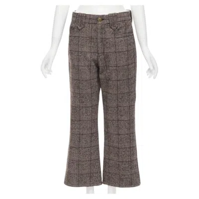 Pre-owned Marc Jacobs Brown Check Tweed Boucle Wide Leg Cropped Pants Us2 Xs