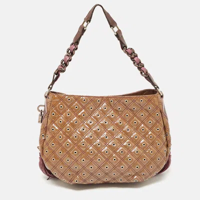 Pre-owned Marc Jacobs Brown Eyelet Quilted Patent Leather Hobo