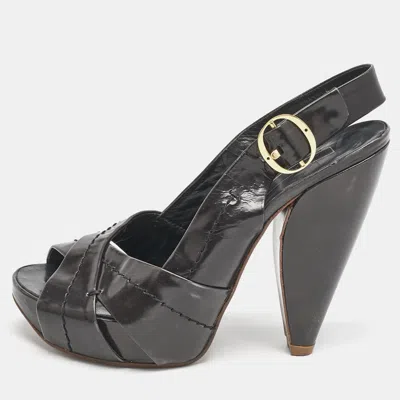 Pre-owned Marc Jacobs Brown Patent Leather Slingback Sandals Size 37
