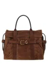 Marc Jacobs Buckle Double Handle Structured Suede Top In Brown
