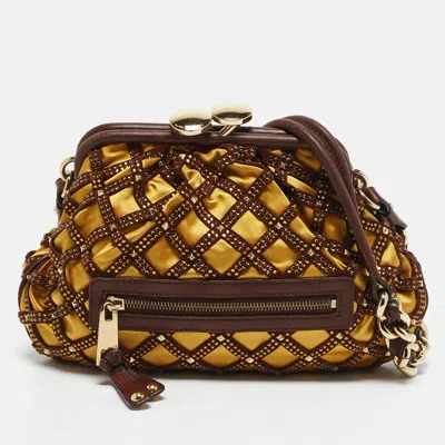 Pre-owned Marc Jacobs Brown/yellow Laser Cut Suede And Satin Crystal Stam Shoulder Bag