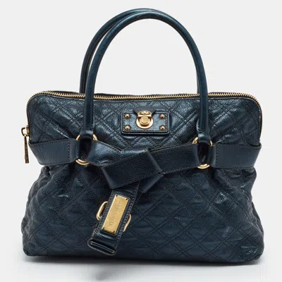 Pre-owned Marc Jacobs Bruna Metallic Blue Quilted Leather Tote