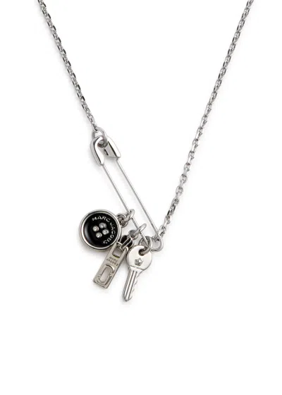 Marc Jacobs Button Charm Silver-plated Necklace In Black And Silver