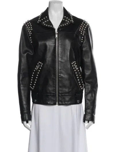 Pre-owned Marc Jacobs Calf Leather Biker Jacket In Black