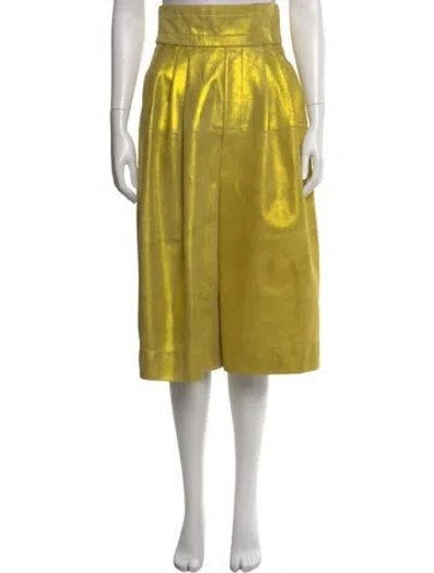 Pre-owned Marc Jacobs Calf Leather Wide Leg Pants In Yellow