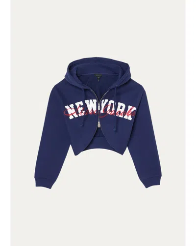 Marc Jacobs Canal Street Logo Crop Zip Hoodie In Blue