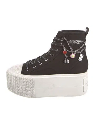 Pre-owned Marc Jacobs Canvas Colorblock Pattern Lace-up Boots In Black