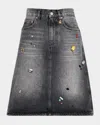 Marc Jacobs Midi Denim Skirt With Back And Front Pockets In Bleached Black