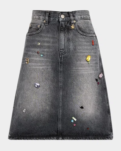 MARC JACOBS CHARM EMBELLISHED DENIM A-LINE SKIRT