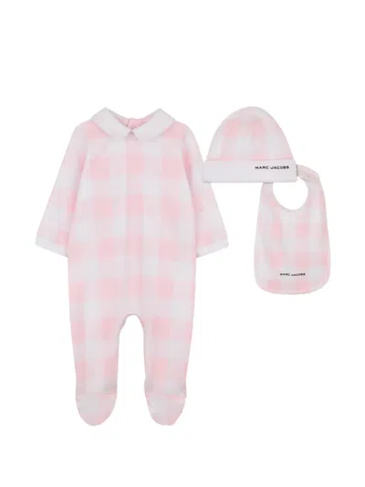 Marc Jacobs Checked-pattern Collared Babygrow Set In Pink