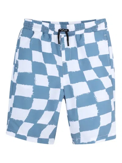 Marc Jacobs Kids' Checkered Logo-patch Swim Shorts In Blue