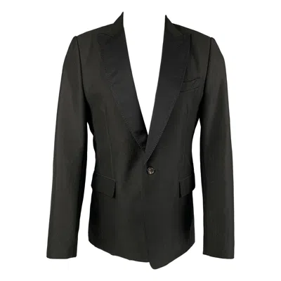 Pre-owned Marc Jacobs Chest Size 38 Black Solid Mohair & Wool Peak Lapel Sport Coat