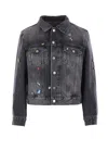 Marc Jacobs Fray Charm Shrunken Trucker Denim Jacket In Black