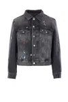 Marc Jacobs Fray Charm Shrunken Trucker Denim Jacket In Black