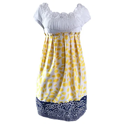 Pre-owned Marc Jacobs Collection White Yellow Blue Short Sleeve Size 2 Sac Nanydoll Dress