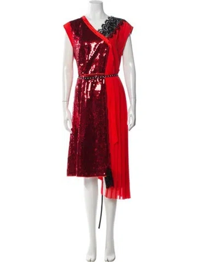 Pre-owned Marc Jacobs Colorblock Pattern Midi Length Dress In Red