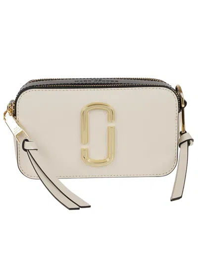 Marc Jacobs Compact Leather Snapshot Bag With Gold Brass Logo In White