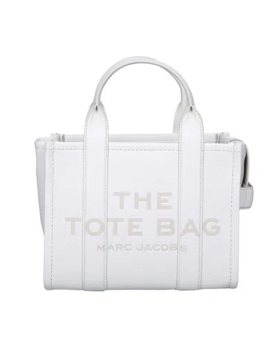 Marc Jacobs Compact White Leather Tote With Embossed Logo