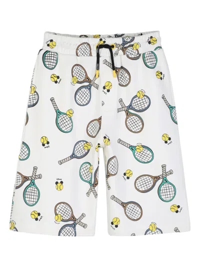 Marc Jacobs Cotton Tennis Print Shorts With Drawstring Waist For Boys In White