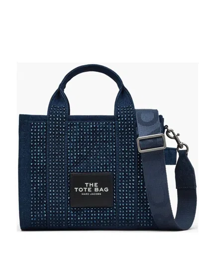 Marc Jacobs Textured Denim Tote Bag With Sparkling Embellishments In Blue