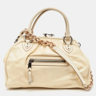 Pre-owned Marc Jacobs Cream Snakeskin Embossed Leather Stam Satchel