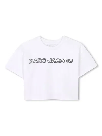 Marc Jacobs Crethestanesedew Neck T-shirt With Rhinestone Embellishment - Girl's Short Sleeve In White