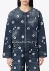 Marc Jacobs Cropped Denim Jacket With Daisy Sequins In Blue