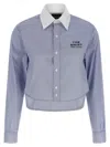 Marc Jacobs Cropped Shirt With Contrast Collar And Cuffs In Blue