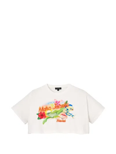 Marc Jacobs Cropped Graphic-print T-shirt In White