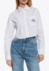 Marc Jacobs Womens The Cropped Text-embroidery Cotton Shirt White