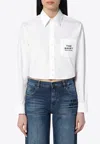 Marc Jacobs Womens The Cropped Text-embroidery Cotton Shirt White In White