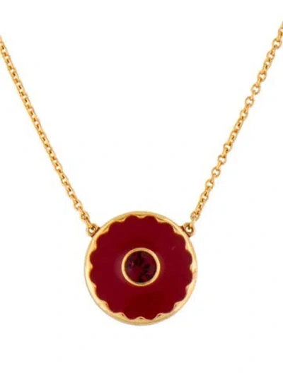 Pre-owned Marc Jacobs Crystal & Enamel Medallion Pendant Necklace, 18.25" In Red