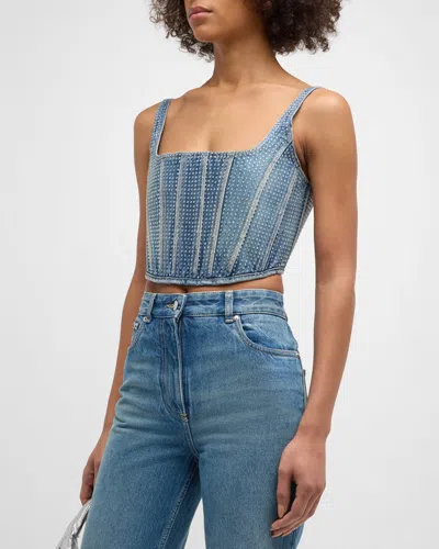 Marc Jacobs Crystal Denim Corset In Light Blue