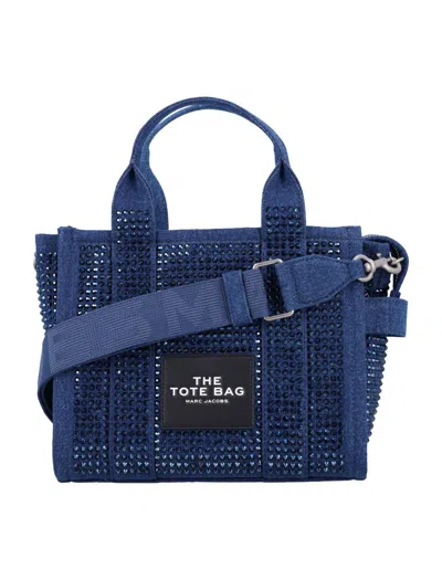 Marc Jacobs Crystal-embellished Denim Small Tote Bag In Blue