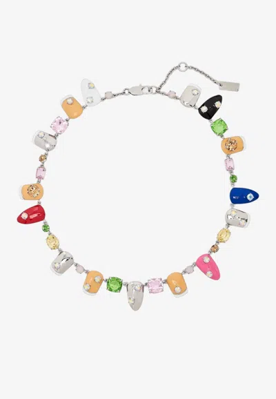 Marc Jacobs Crystal Nails Charm Necklace In Multicolor